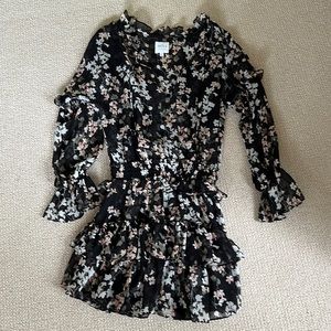 Misa Los Angeles black and pink floral mini dress w pinch waist